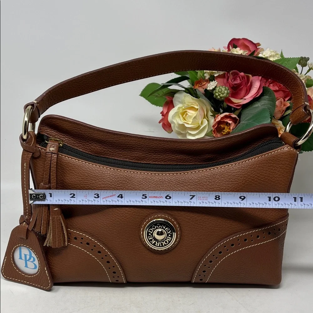 DOONEY & BOURKE SHOULDER HAND BAG CARAMEL COLOR GENUINE PEBBLED LEATHER TASSEL